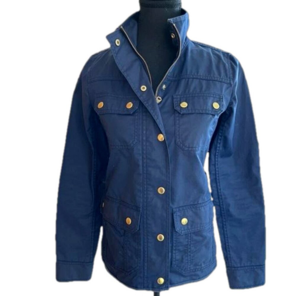 J. CREW Downtown Field Cotton Jacket Zip Snaps Front Utility Military Style
